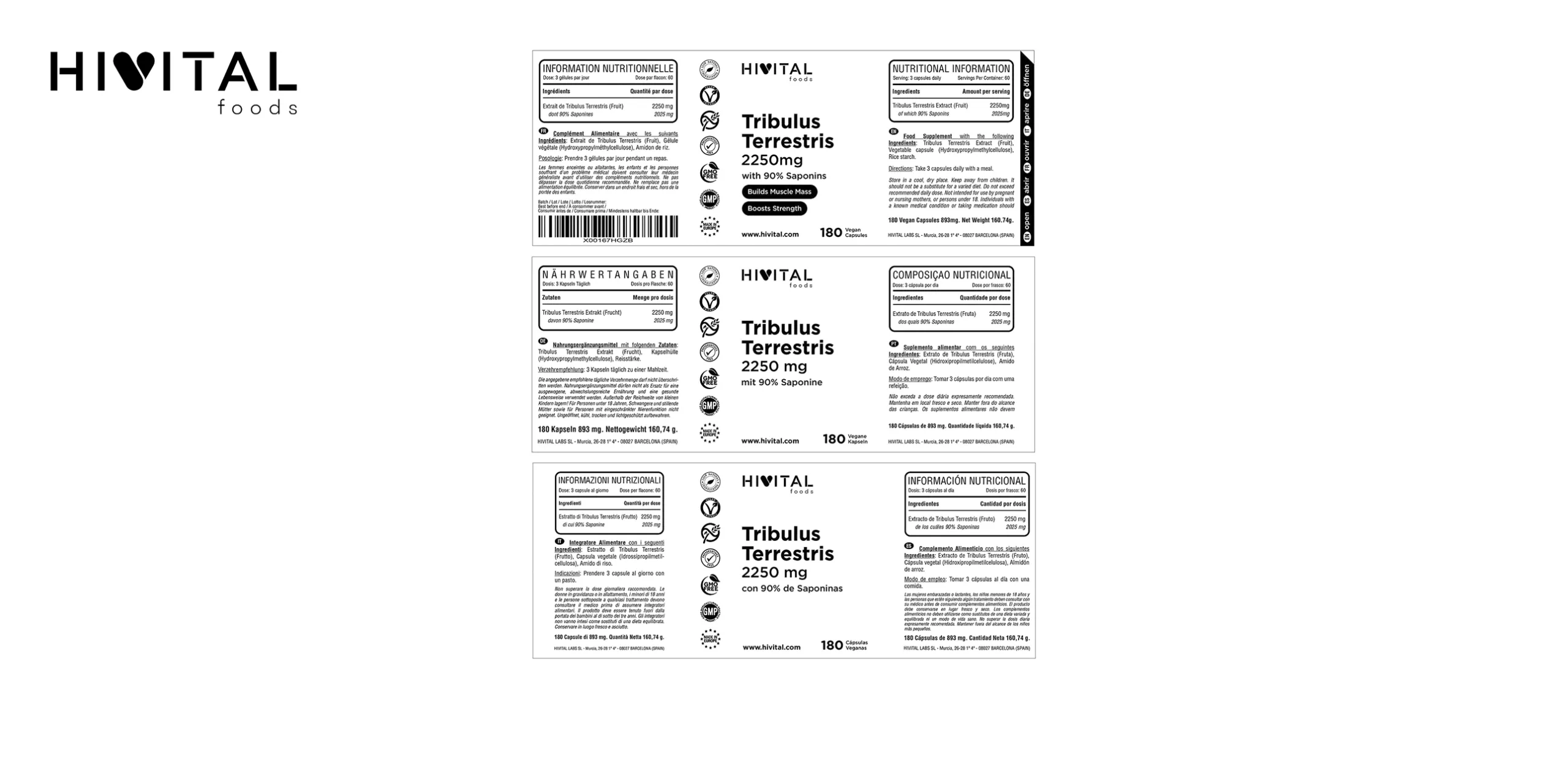 HIVITAL FOODS Tribulus Terrestris 2250 mg | 180 cápsulas veganas