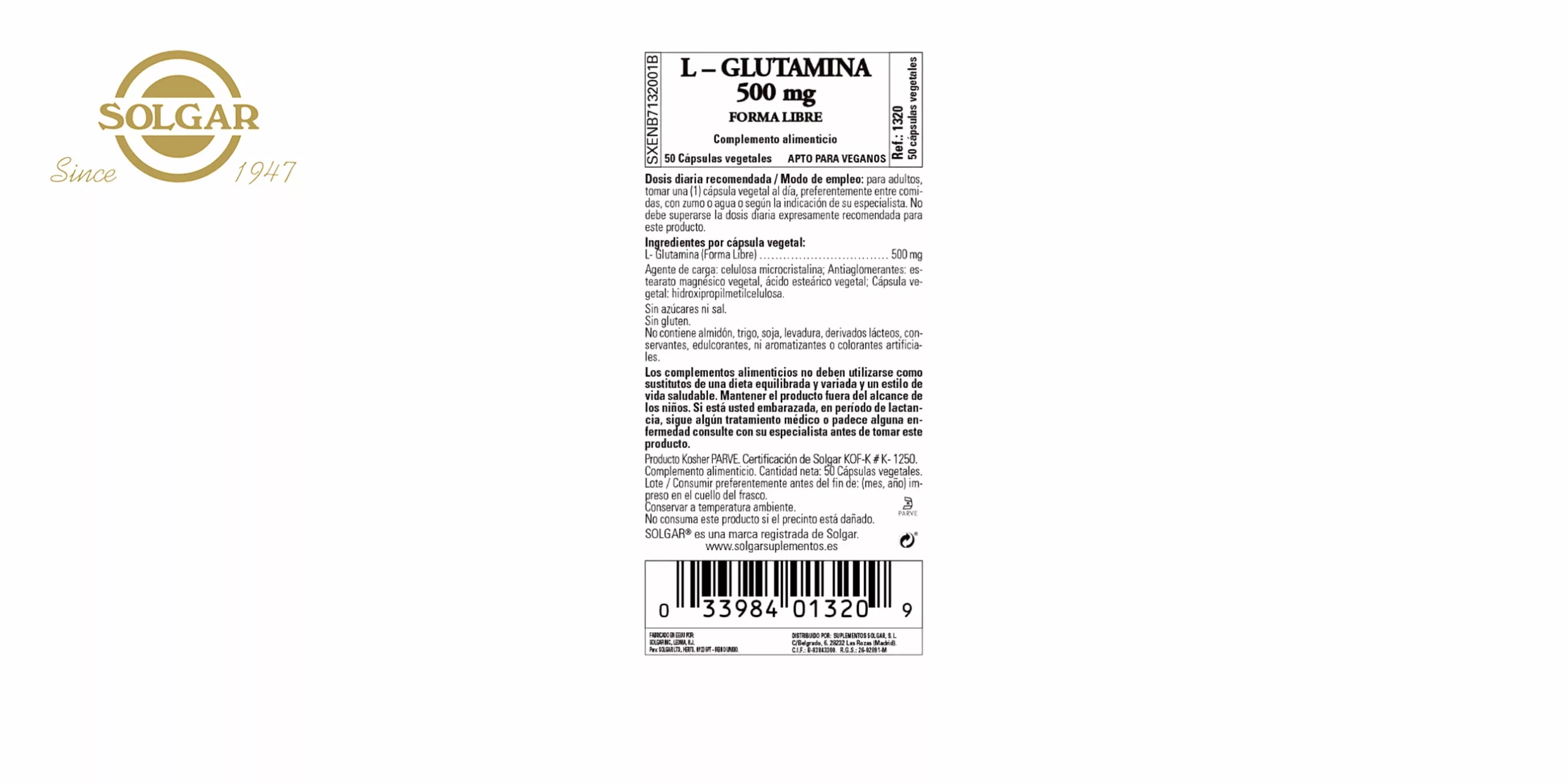 ETIQUETA GLUTAMINA SOLGAR 500MG