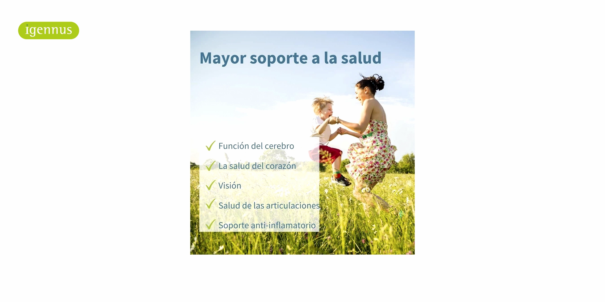 mujer con niño saltando en una pladera llena de pantas verdes felices